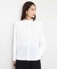 F1BAD40150 MK MICHEL KLEIN(小さいサイズ)(メゾン ドゥ サンク) 【小さいサイズ】フロントピンタックレースブラウス/洗濯機で洗える ホワイト