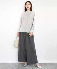 F1BAD40150 MK MICHEL KLEIN(小さいサイズ)(メゾン ドゥ サンク) 【小さいサイズ】フロントピンタックレースブラウス/洗濯機で洗える ライトグレー