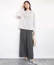 F1BAD40150 MK MICHEL KLEIN(小さいサイズ)(メゾン ドゥ サンク) 【小さいサイズ】フロントピンタックレースブラウス/洗濯機で洗える ライトグレー
