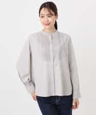 F1BAD40150 MK MICHEL KLEIN(小さいサイズ)(メゾン ドゥ サンク) 【小さいサイズ】フロントピンタックレースブラウス/洗濯機で洗える ライトグレー