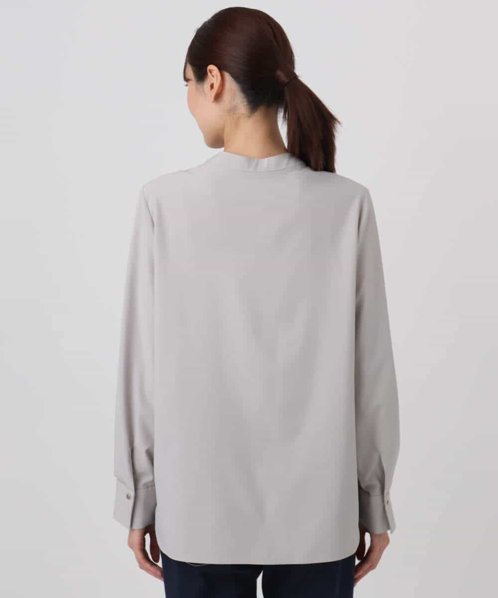 F1BAD40150 MK MICHEL KLEIN(小さいサイズ)(メゾン ドゥ サンク) 【小さいサイズ】フロントピンタックレースブラウス/洗濯機で洗える ライトグレー