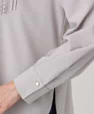 F1BAD40150 MK MICHEL KLEIN(小さいサイズ)(メゾン ドゥ サンク) 【小さいサイズ】フロントピンタックレースブラウス/洗濯機で洗える ライトグレー