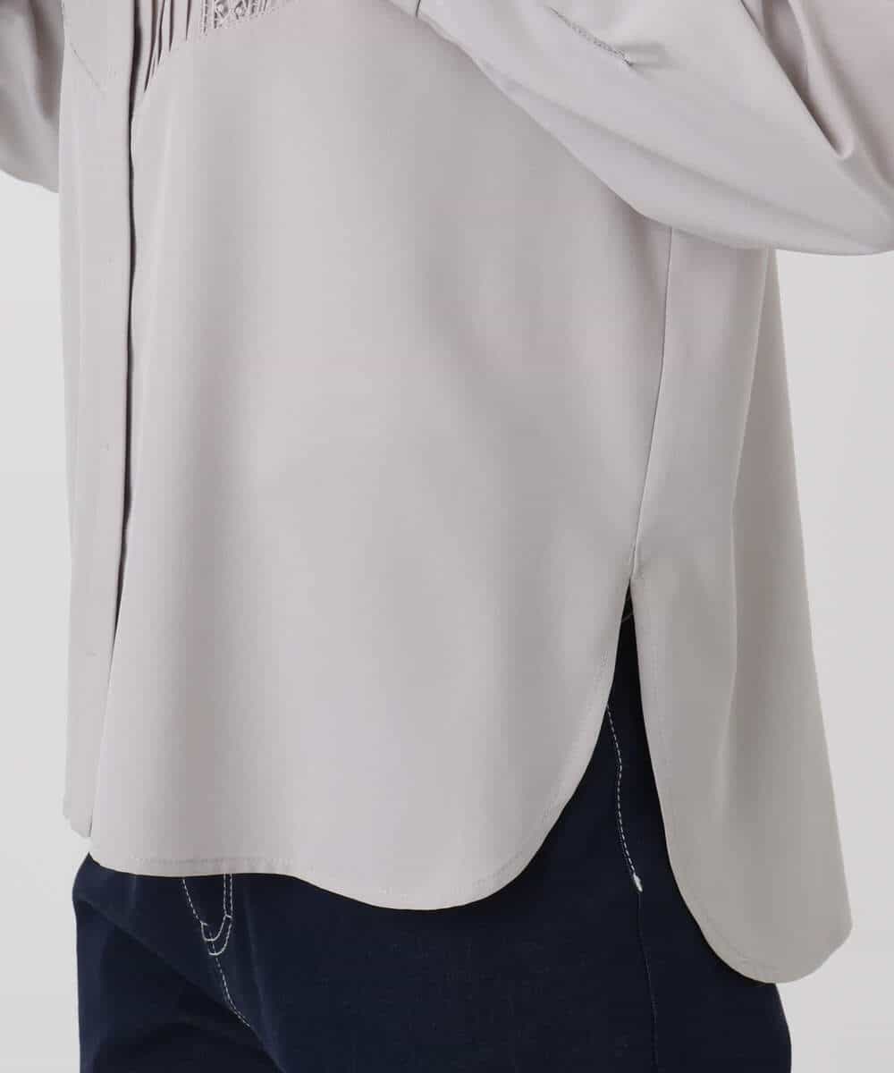 F1BAD40150 MK MICHEL KLEIN(小さいサイズ)(メゾン ドゥ サンク) 【小さいサイズ】フロントピンタックレースブラウス/洗濯機で洗える ライトグレー