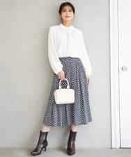 F1BAG53160 MK MICHEL KLEIN(小さいサイズ)(メゾン ドゥ サンク) 【小さいサイズ】[洗える]リボンタイ付きフリルネックブラウス ライトグレー