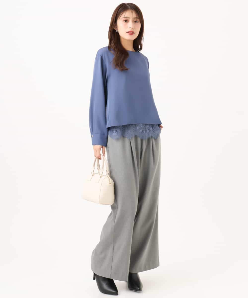 F1BAG54180 MK MICHEL KLEIN(小さいサイズ)(メゾン ドゥ サンク) 【小さいサイズ】[撥水/洗える]レースキャミ付きツイルブラウス ブルー
