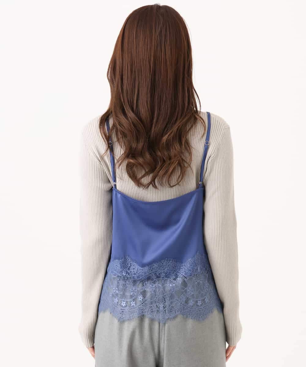 F1BAG54180 MK MICHEL KLEIN(小さいサイズ)(メゾン ドゥ サンク) 【小さいサイズ】[撥水/洗える]レースキャミ付きツイルブラウス ブルー