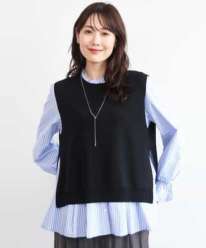 F1BAG58180 MK MICHEL KLEIN(小さいサイズ) 【小さいサイズ】[洗える]フリルハイネックブラウス×ニットベスト ツインセット