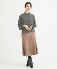 F1BAV03140 MK MICHEL KLEIN(小さいサイズ)(メゾン ドゥ サンク) 【小さいサイズ】スクエア幾何柄ボウタイシフォンブラウス/洗える ブラウン