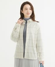 F1BAV56140 MK MICHEL KLEIN(小さいサイズ)(メゾン ドゥ サンク) 【小さいサイズ】ウーリッシュウィンドペンシャツブラウス/洗える アイボリー