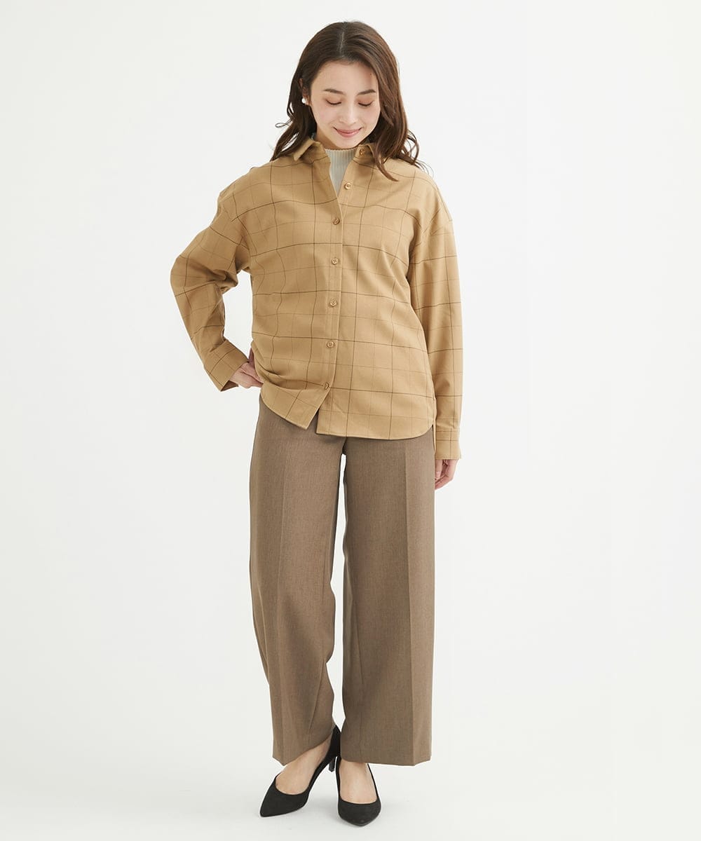 F1BAV56140 MK MICHEL KLEIN(小さいサイズ)(メゾン ドゥ サンク) 【小さいサイズ】ウーリッシュウィンドペンシャツブラウス/洗える アイボリー
