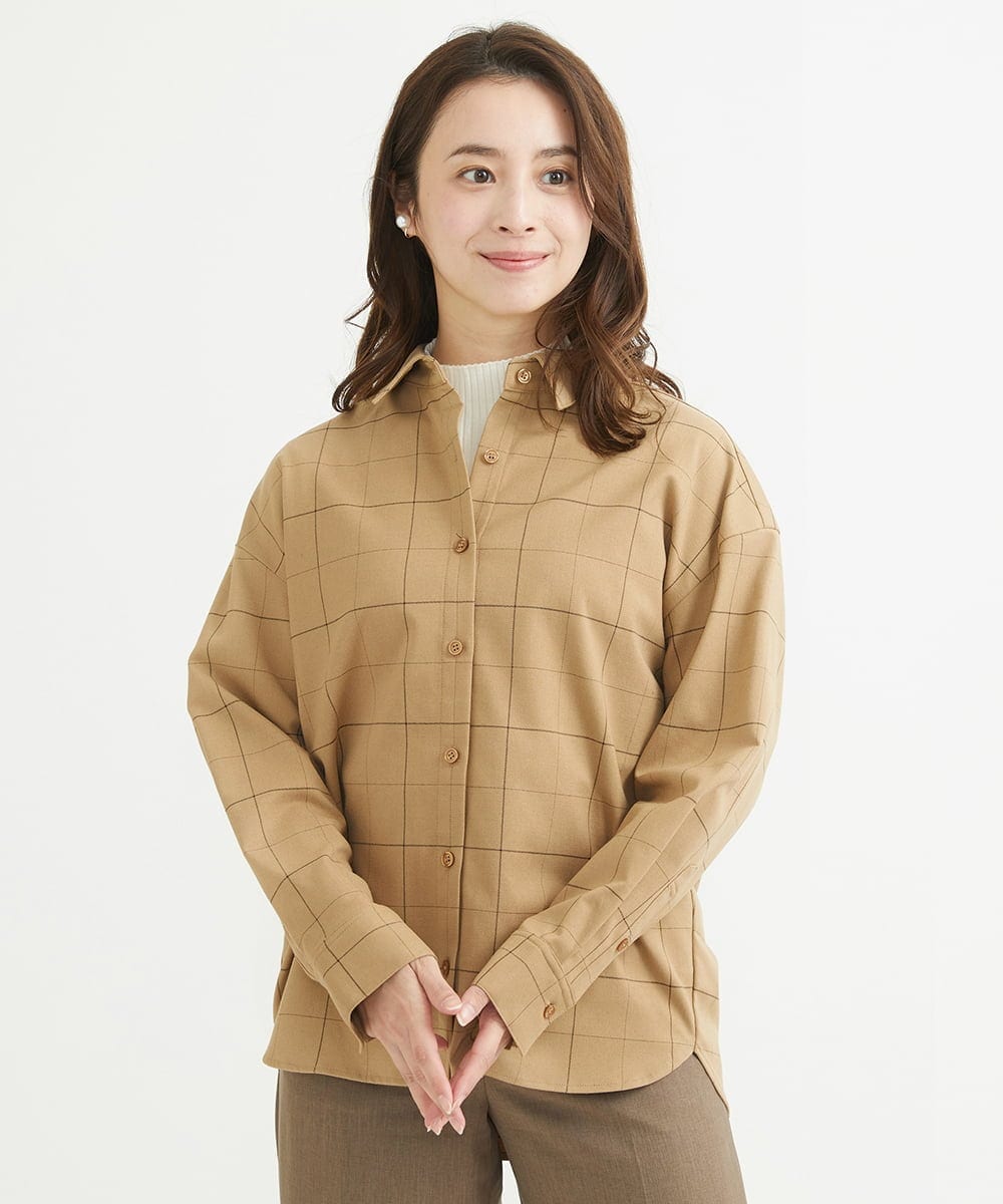 F1BAV56140 MK MICHEL KLEIN(小さいサイズ)(メゾン ドゥ サンク) 【小さいサイズ】ウーリッシュウィンドペンシャツブラウス/洗える アイボリー