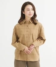 F1BAV56140 MK MICHEL KLEIN(小さいサイズ)(メゾン ドゥ サンク) 【小さいサイズ】ウーリッシュウィンドペンシャツブラウス/洗える キャメル