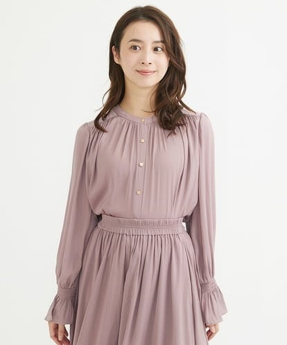 F1BAV62130  【小さいサイズ】起毛シャーリングデザインブラウス/2way/洗える