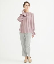 F1BAV62130 MK MICHEL KLEIN(小さいサイズ)(メゾン ドゥ サンク) 【小さいサイズ】起毛シャーリングデザインブラウス/2way/洗える モカ