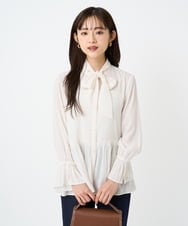 F1BBD57160 MK MICHEL KLEIN(小さいサイズ)(メゾン ドゥ サンク) 【小さいサイズ】パウダーサテン ボウタイブラウス/洗濯機で洗える アイボリー