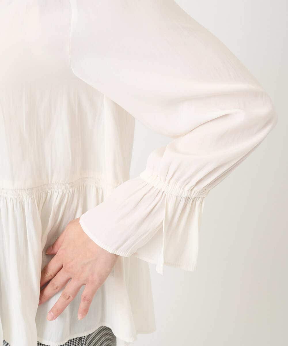 F1BBD57160 MK MICHEL KLEIN(小さいサイズ)(メゾン ドゥ サンク) 【小さいサイズ】パウダーサテン ボウタイブラウス/洗濯機で洗える アイボリー