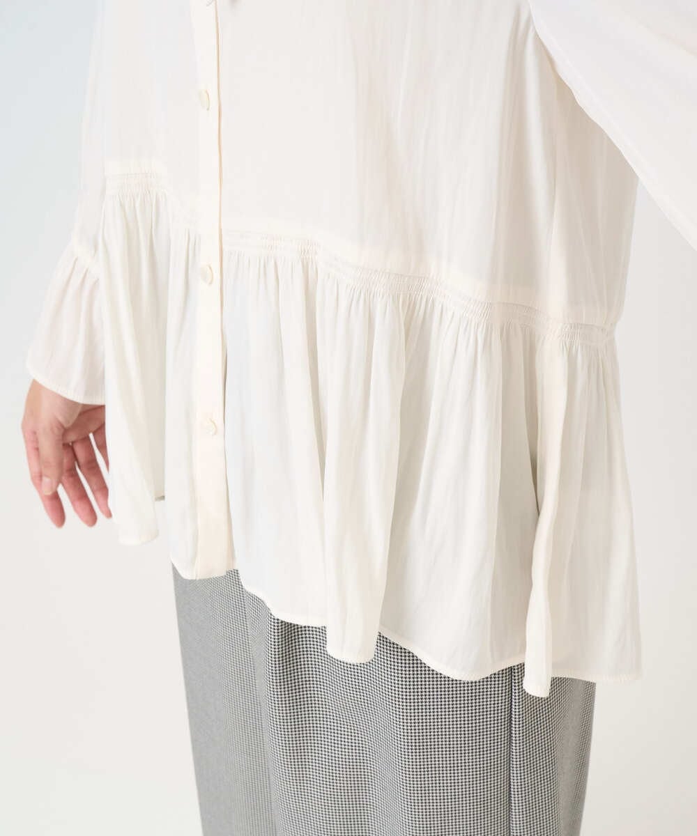 F1BBD57160 MK MICHEL KLEIN(小さいサイズ)(メゾン ドゥ サンク) 【小さいサイズ】パウダーサテン ボウタイブラウス/洗濯機で洗える アイボリー