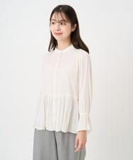 F1BBD57160 MK MICHEL KLEIN(小さいサイズ)(メゾン ドゥ サンク) 【小さいサイズ】パウダーサテン ボウタイブラウス/洗濯機で洗える アイボリー