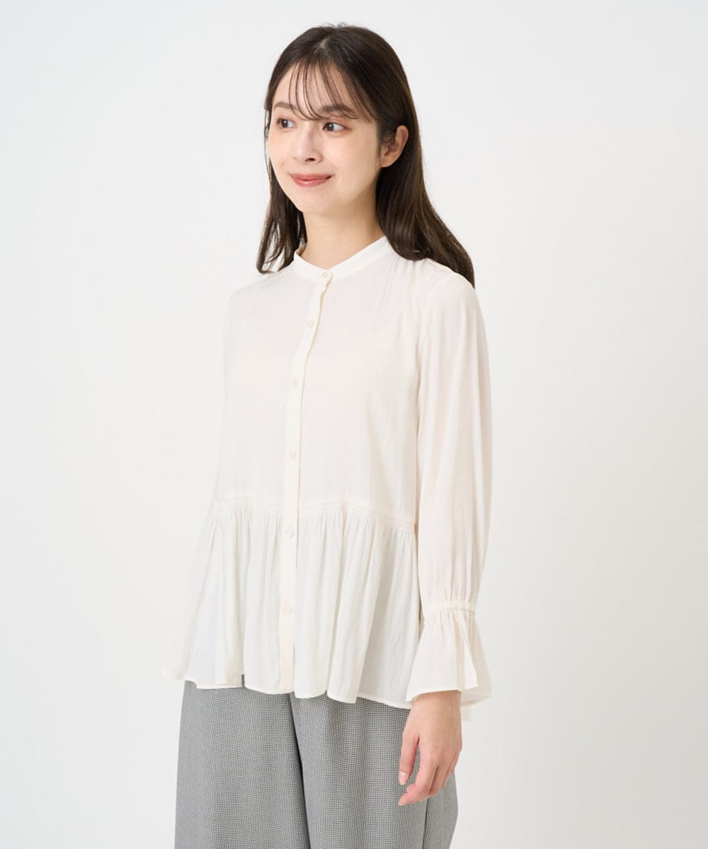 F1BBD57160 MK MICHEL KLEIN(小さいサイズ)(メゾン ドゥ サンク) 【小さいサイズ】パウダーサテン ボウタイブラウス/洗濯機で洗える アイボリー