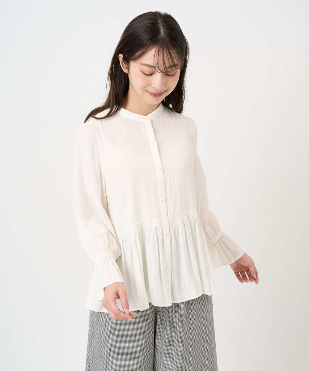 F1BBD57160 MK MICHEL KLEIN(小さいサイズ)(メゾン ドゥ サンク) 【小さいサイズ】パウダーサテン ボウタイブラウス/洗濯機で洗える アイボリー