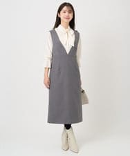 F1BBD57160 MK MICHEL KLEIN(小さいサイズ)(メゾン ドゥ サンク) 【小さいサイズ】パウダーサテン ボウタイブラウス/洗濯機で洗える アイボリー