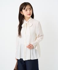 F1BBD57160 MK MICHEL KLEIN(小さいサイズ)(メゾン ドゥ サンク) 【小さいサイズ】パウダーサテン ボウタイブラウス/洗濯機で洗える アイボリー