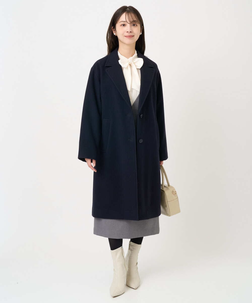 F1BBD57160 MK MICHEL KLEIN(小さいサイズ)(メゾン ドゥ サンク) 【小さいサイズ】パウダーサテン ボウタイブラウス/洗濯機で洗える アイボリー