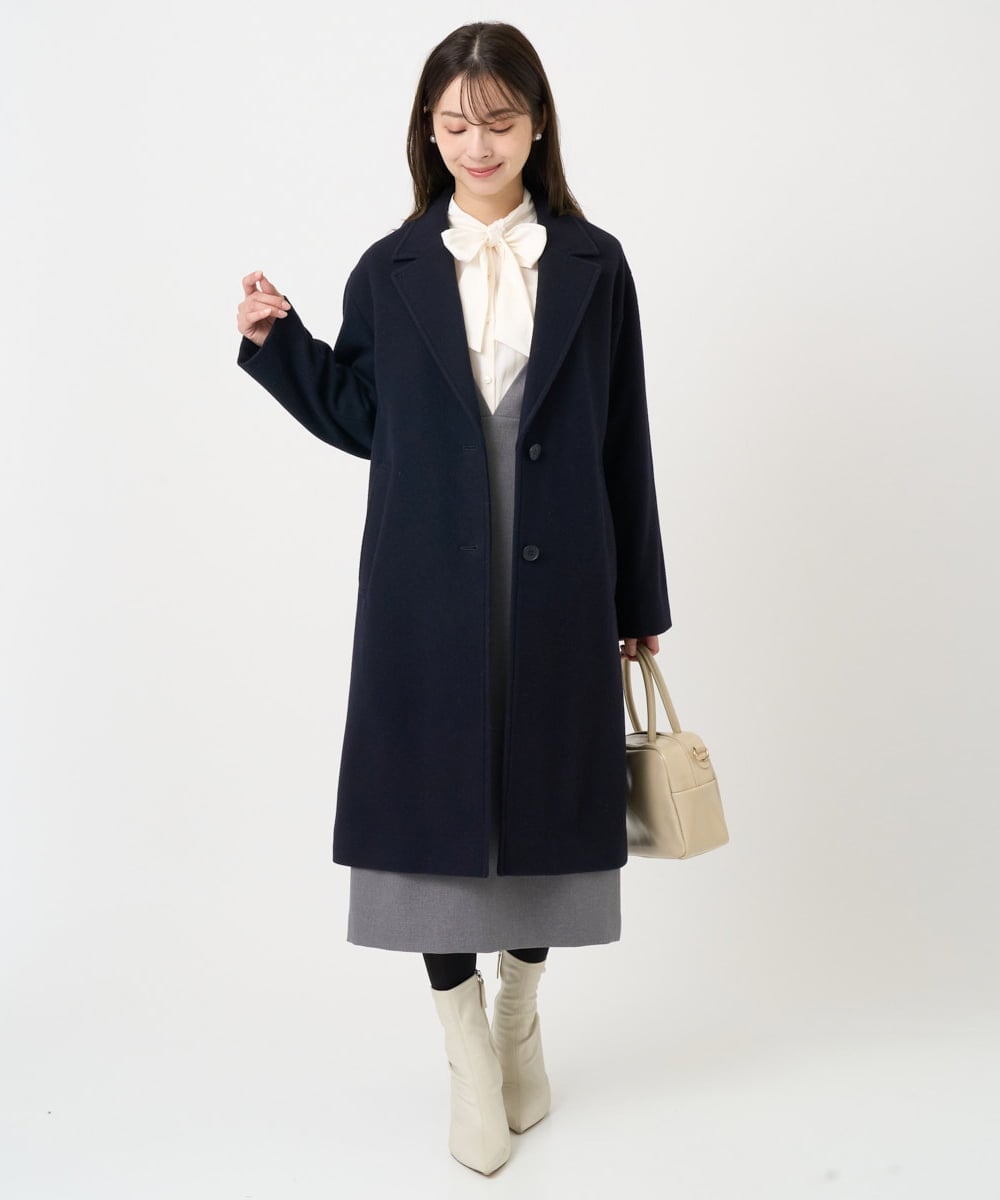 F1BBD57160 MK MICHEL KLEIN(小さいサイズ)(メゾン ドゥ サンク) 【小さいサイズ】パウダーサテン ボウタイブラウス/洗濯機で洗える アイボリー