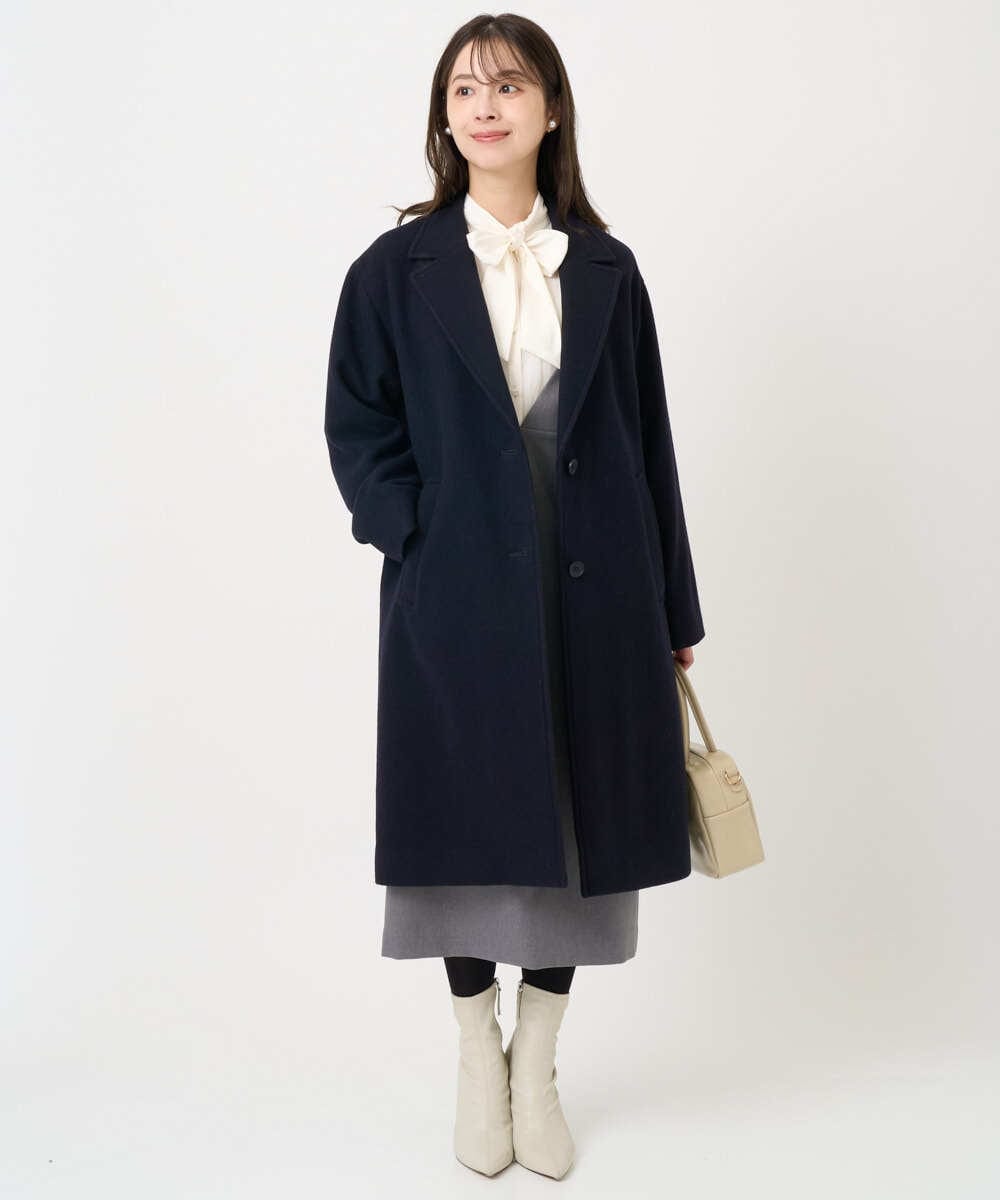 F1BBD57160 MK MICHEL KLEIN(小さいサイズ)(メゾン ドゥ サンク) 【小さいサイズ】パウダーサテン ボウタイブラウス/洗濯機で洗える アイボリー