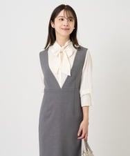 F1BBD57160 MK MICHEL KLEIN(小さいサイズ)(メゾン ドゥ サンク) 【小さいサイズ】パウダーサテン ボウタイブラウス/洗濯機で洗える アイボリー