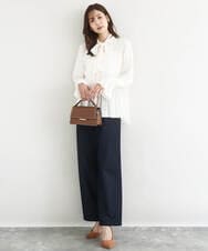 F1BBD57160 MK MICHEL KLEIN(小さいサイズ)(メゾン ドゥ サンク) 【小さいサイズ】パウダーサテン ボウタイブラウス/洗濯機で洗える アイボリー