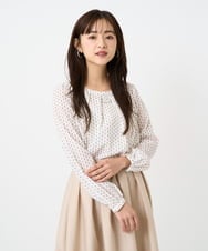 F1BBD58140 MK MICHEL KLEIN(小さいサイズ)(メゾン ドゥ サンク) 【小さいサイズ】ボウタイ風幾何柄ブラウス/洗濯機で洗える アイボリー