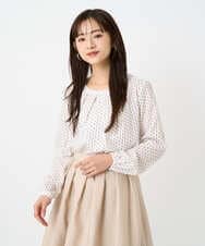 F1BBD58140 MK MICHEL KLEIN(小さいサイズ)(メゾン ドゥ サンク) 【小さいサイズ】ボウタイ風幾何柄ブラウス/洗濯機で洗える アイボリー