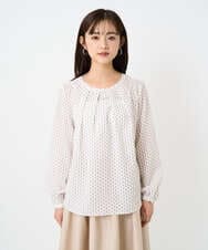 F1BBD58140 MK MICHEL KLEIN(小さいサイズ)(メゾン ドゥ サンク) 【小さいサイズ】ボウタイ風幾何柄ブラウス/洗濯機で洗える アイボリー