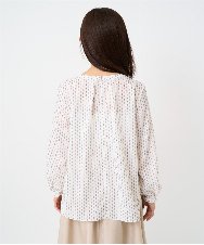 F1BBD58140 MK MICHEL KLEIN(小さいサイズ)(メゾン ドゥ サンク) 【小さいサイズ】ボウタイ風幾何柄ブラウス/洗濯機で洗える アイボリー