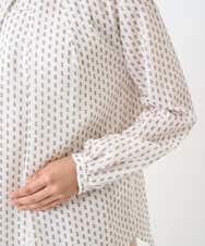 F1BBD58140 MK MICHEL KLEIN(小さいサイズ)(メゾン ドゥ サンク) 【小さいサイズ】ボウタイ風幾何柄ブラウス/洗濯機で洗える アイボリー