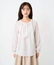 F1BBD58140 MK MICHEL KLEIN(小さいサイズ)(メゾン ドゥ サンク) 【小さいサイズ】ボウタイ風幾何柄ブラウス/洗濯機で洗える アイボリー