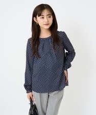 F1BBD58140 MK MICHEL KLEIN(小さいサイズ)(メゾン ドゥ サンク) 【小さいサイズ】ボウタイ風幾何柄ブラウス/洗濯機で洗える アイボリー