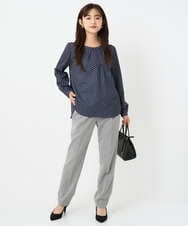 F1BBD58140 MK MICHEL KLEIN(小さいサイズ)(メゾン ドゥ サンク) 【小さいサイズ】ボウタイ風幾何柄ブラウス/洗濯機で洗える アイボリー