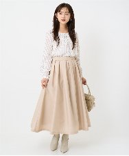 F1BBD58140 MK MICHEL KLEIN(小さいサイズ)(メゾン ドゥ サンク) 【小さいサイズ】ボウタイ風幾何柄ブラウス/洗濯機で洗える アイボリー