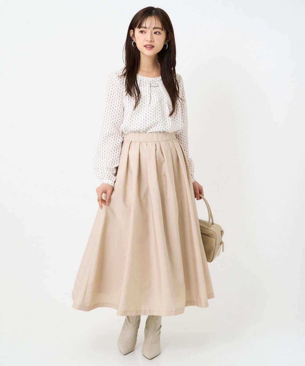 F1BBD58140 MK MICHEL KLEIN(小さいサイズ)(メゾン ドゥ サンク) 【小さいサイズ】ボウタイ風幾何柄ブラウス/洗濯機で洗える アイボリー