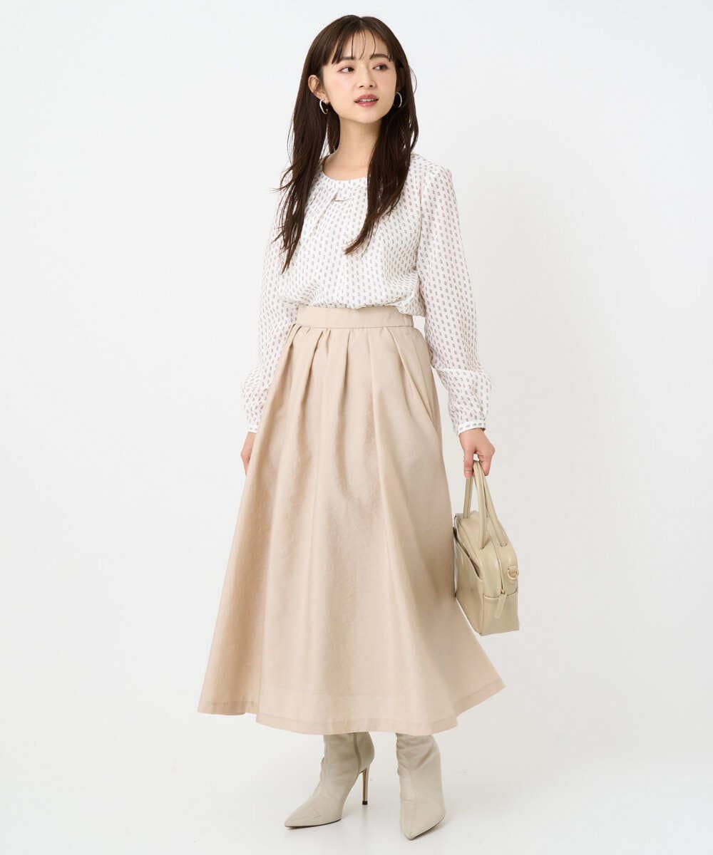 F1BBD58140 MK MICHEL KLEIN(小さいサイズ)(メゾン ドゥ サンク) 【小さいサイズ】ボウタイ風幾何柄ブラウス/洗濯機で洗える アイボリー