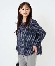 F1BBD58140 MK MICHEL KLEIN(小さいサイズ)(メゾン ドゥ サンク) 【小さいサイズ】ボウタイ風幾何柄ブラウス/洗濯機で洗える アイボリー