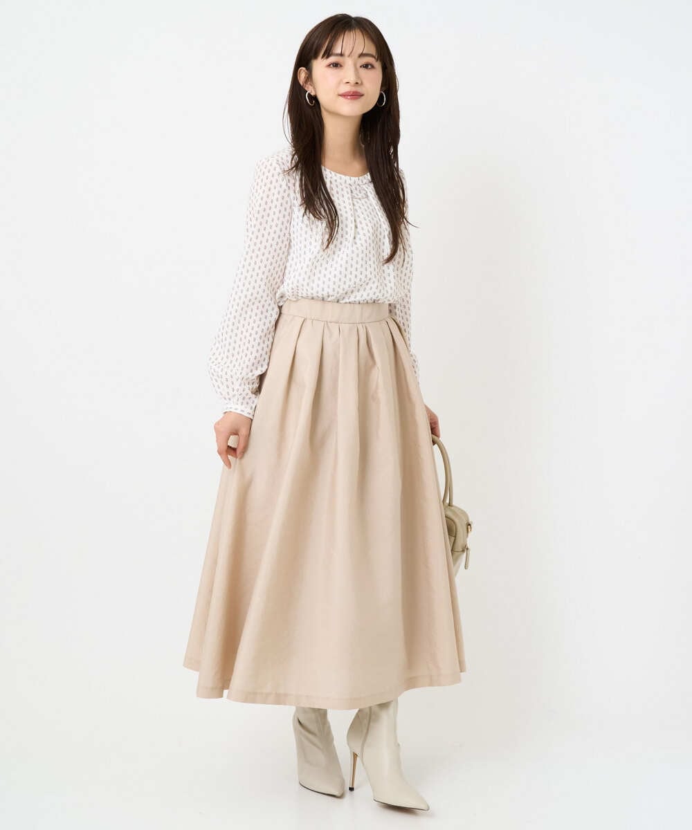 F1BBD58140 MK MICHEL KLEIN(小さいサイズ)(メゾン ドゥ サンク) 【小さいサイズ】ボウタイ風幾何柄ブラウス/洗濯機で洗える アイボリー