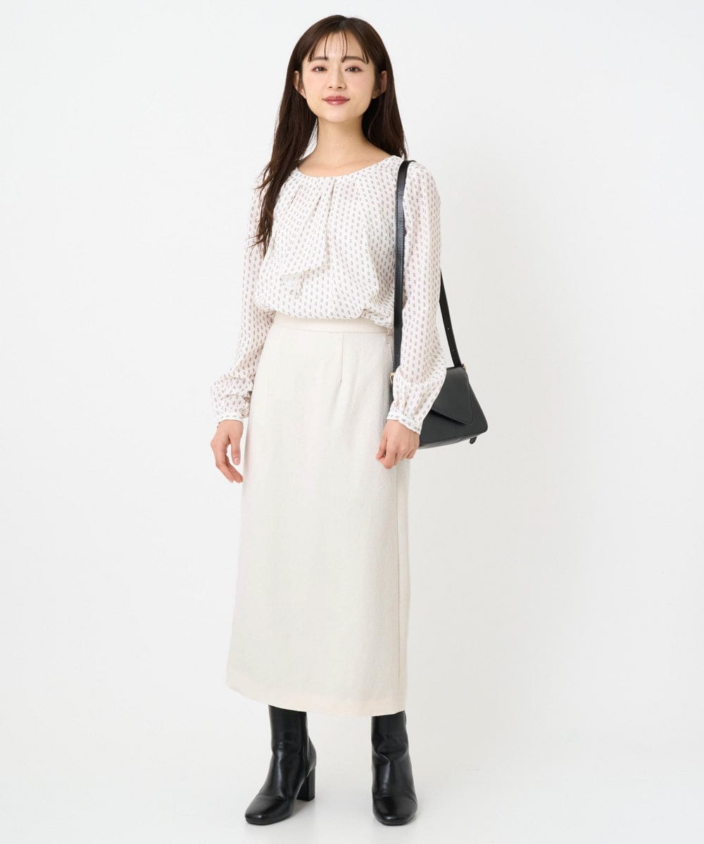 F1BBD58140 MK MICHEL KLEIN(小さいサイズ)(メゾン ドゥ サンク) 【小さいサイズ】ボウタイ風幾何柄ブラウス/洗濯機で洗える アイボリー