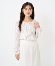 F1BBD58140 MK MICHEL KLEIN(小さいサイズ)(メゾン ドゥ サンク) 【小さいサイズ】ボウタイ風幾何柄ブラウス/洗濯機で洗える アイボリー