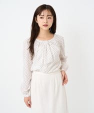 F1BBD58140 MK MICHEL KLEIN(小さいサイズ)(メゾン ドゥ サンク) 【小さいサイズ】ボウタイ風幾何柄ブラウス/洗濯機で洗える アイボリー