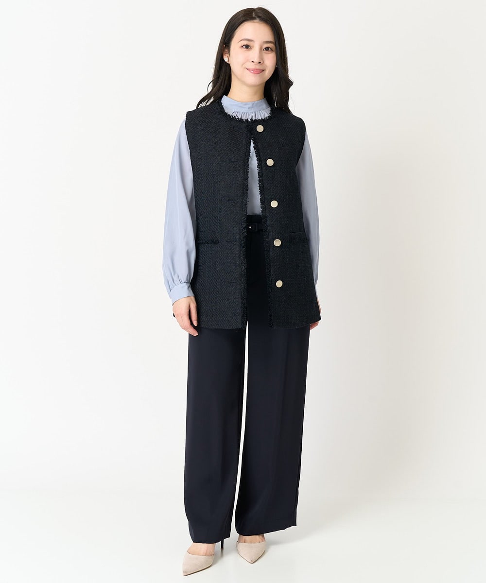 F1BFA02150 MK MICHEL KLEIN(小さいサイズ)(メゾン ドゥ サンク) 【小さいサイズ】ボウタイ付きスタンドカラーブラウス ライトブルー