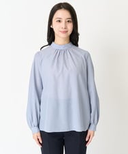 F1BFA02150 MK MICHEL KLEIN(小さいサイズ)(メゾン ドゥ サンク) 【小さいサイズ】ボウタイ付きスタンドカラーブラウス ライトブルー
