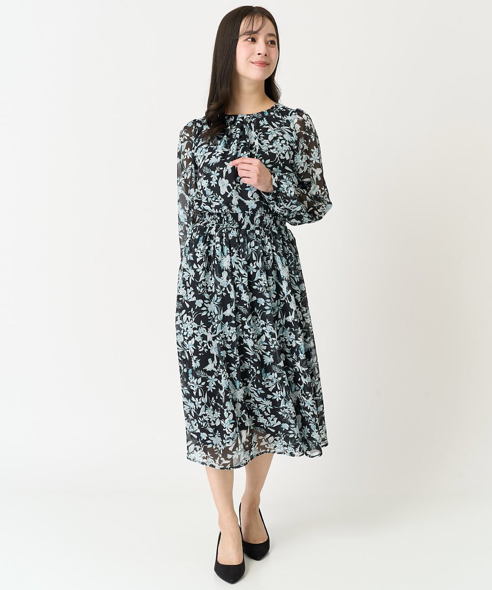 F1BFA07140 MK MICHEL KLEIN(小さいサイズ)(メゾン ドゥ サンク) 【小さいサイズ】花柄シフォンブラウス/洗える アイボリー